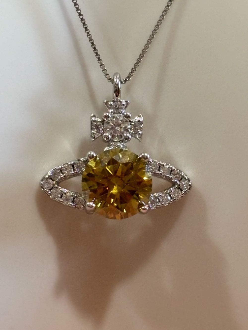 925 silver Yellow moissanite Orbit Pendant Necklace - Designer Style